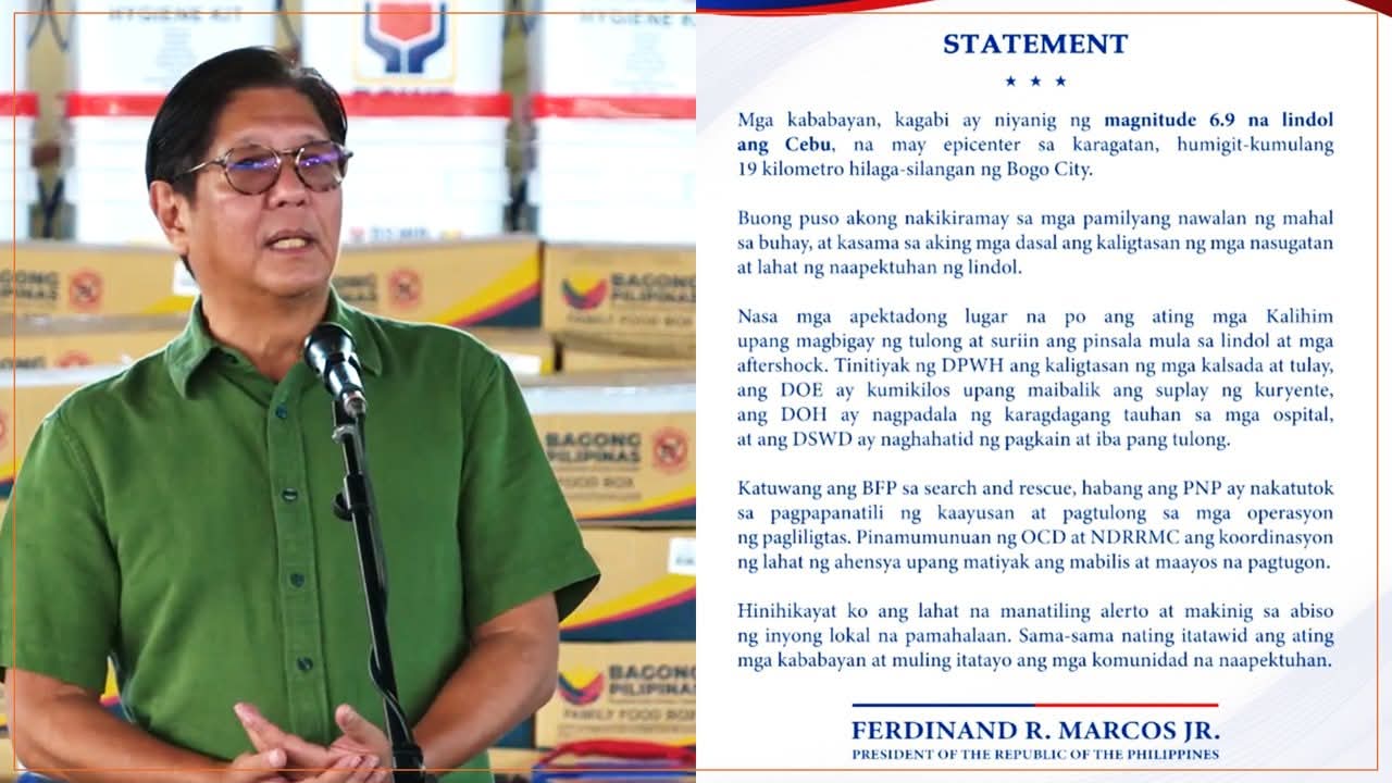 President Marcos Jr Extends Condolences Orders Swift Government Response to Cebu Quake
